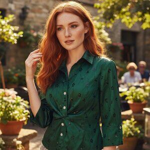 Cachet Emerald Embellished Blouse 12 - Sequin - Excellent - Witchcore Elegant